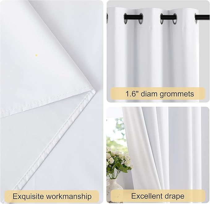 NICETOWN 100% Blackout Window Curtain Panels 102 inch Length for Living Room, Set of 2, Snow White, 55 inches Wide, Thermal Insulated Extra Long Drapes