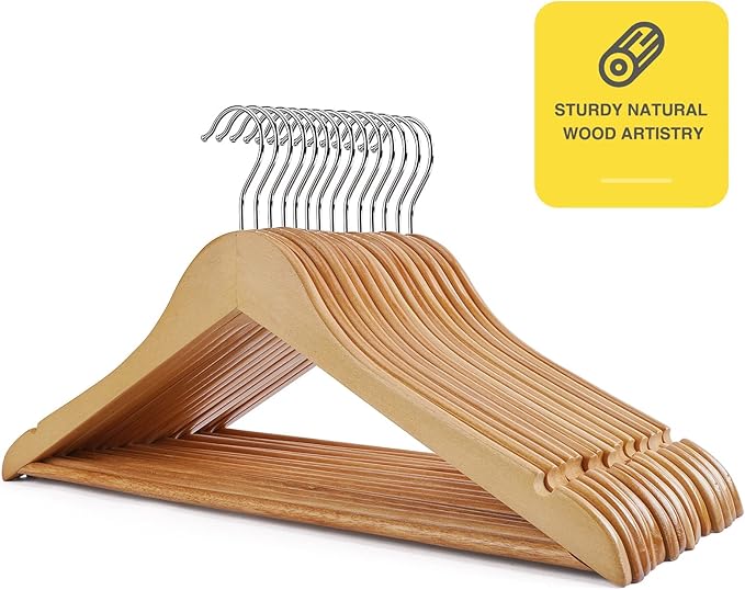 Wooden Hangers - 30 Pack - Clothes Hanger for Daily Used,Smooth Finish Wood Hanger with Precisely Cut Notches,Coat Hangers, Heavy Duty Hanger for Shirt Suit Dress (Natural)