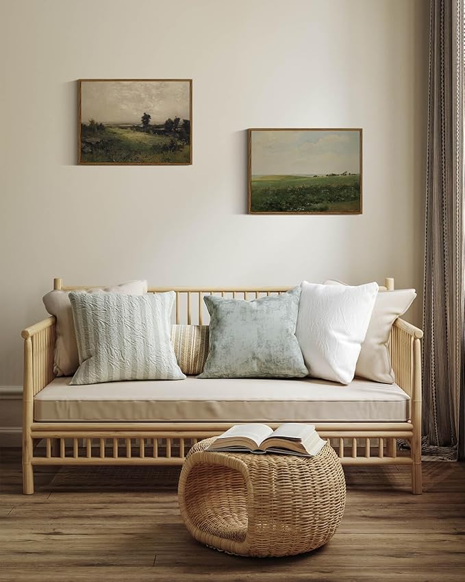 InSimSea Framed Canvas Wall Art Vintage Decor, Country Wall Art for Living Room, Vast Grassland Bathroom Pictures Wall Decor, Landscape Painting Home Decor, Office Dining Room Decor, 12"x16"