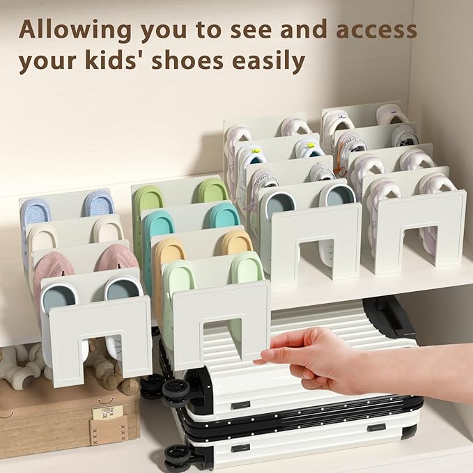 Kids Shoe Rack - 4 Pack Shoe Organizer for Toddlers & Children, Space-Saving Nursery Shoe Storage Shelf, Small Baby Shoes Display Rack for Closet/Entryway, for Desk File Book Organizer(White)
