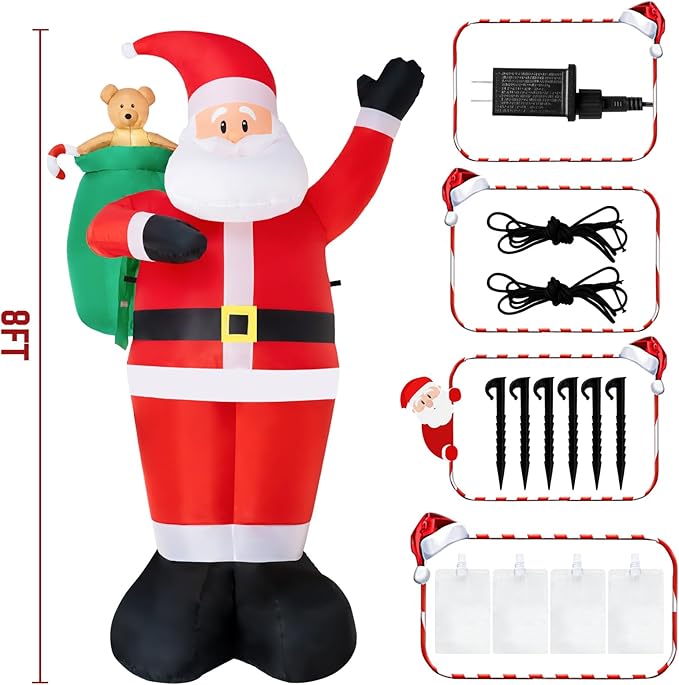 8 FT Christmas Inflatable Santa Claus Outdoor Decorations - LED Lights, Waterproof & Durable Inflatable Xmas Yard Decor for Lawn, Garden, Patio & Outdoor Christmas Inflatables