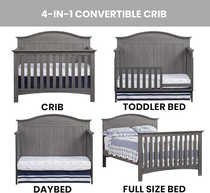 Soho Baby Chandler Premium 4-in-1 Convertible Crib, Graphite Gray, GreenGuard Gold Certified