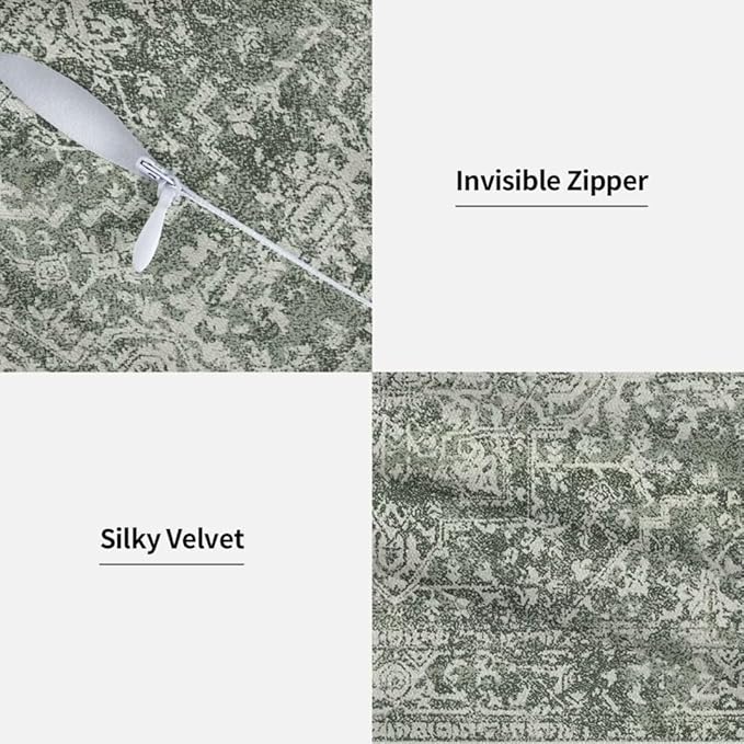 Sage Green Boho Pillow Covers 18x18 Set of 2, Bohemian Carpet Pattern Decorative Throw Pillows Ethnic Vintage Farmhouse Pillow Cases Linen Gifts for Couch Sofa Outdoor Decor