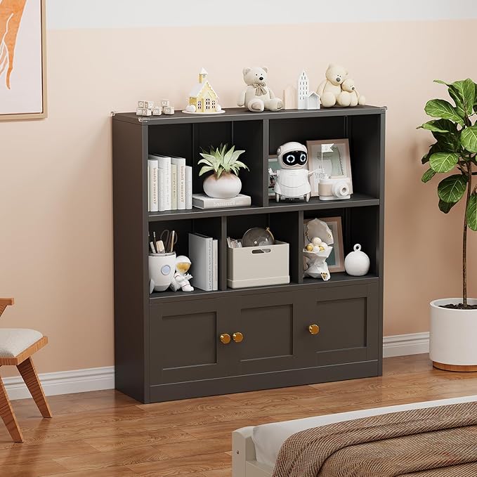 Toy Storage Organizer and Metal Kids Bookshelf with 3 Storage Cabinet and 5 Open Shelves, Multifunctional Display Shelf for Bedroom & Playroom, Ideal for Organizing Books, Toys & Decor, Black