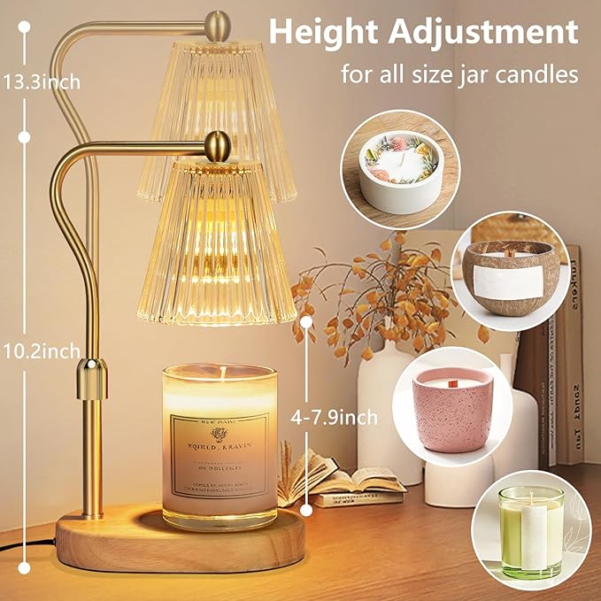 Candle Warmer Lamp with Timer and Dimmer, Candle Warmer Adjustable Height for Mom Birthday Gifts, Electric Wax Melt Warmer for Scented Jar Candles Home Decor