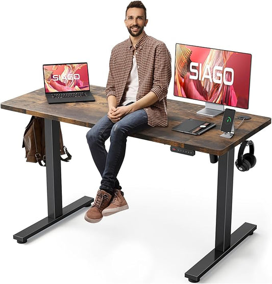 SIAGO Electric Standing Desk Adjustable - 55 x 24 Inch Sit Stand up Desk with Cable Management - 3 Memory Preset Adjustable Height Table