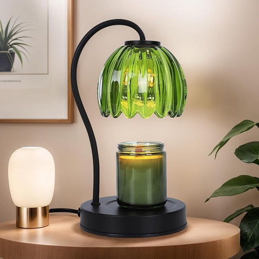 Dimmable Flower Candle Warmer Lamp with Timer, Aromatherapy Candle Lamp for Scented Candles, Modern Green Glass Candle Lamp Warmer Gifts for Her, Birthday/Housewarming/Back to School Gift