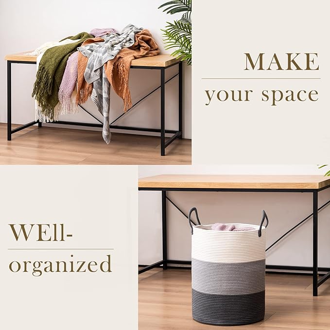 Woven Rope Laundry Hamper Basket by YOUDENOVA, 72L Tall Laundry Basket, Baby Nursery Hamper for Blanket Storage in Bedroom-Large-Dark Grey