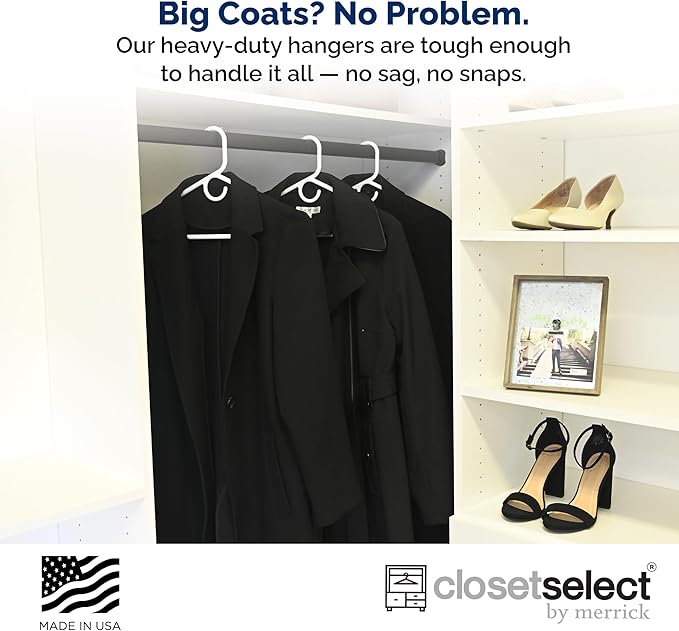 Ultra Heavy Duty Plastic Hangers, Made in USA, White Heavy Weight Hanger, 28 Pack