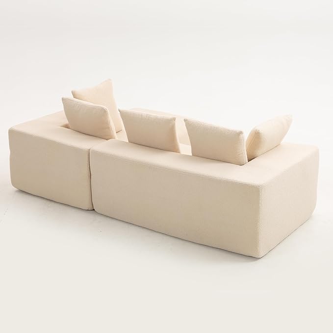 KEIKI L-Shape Cloud Sectional Sofa, 96” Modern Modular Boneless Couch with Left Chaise Lounge, Upholstered Couches for Living Room Bedroom, Beige