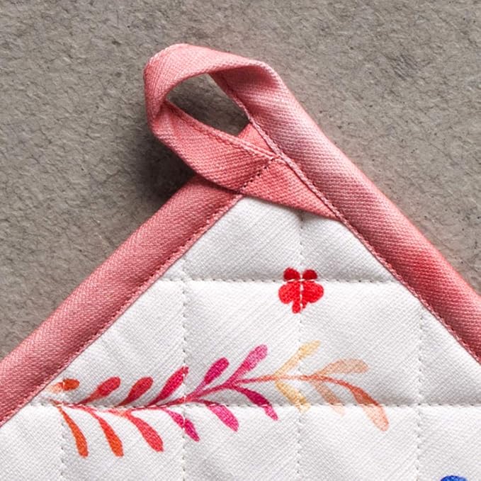 Maison d' Hermine Pot Holders 100% Cotton Heat Resistant Potholders 8" x 8" Hot Pads with Loop BBQ, Cooking, Grilling, Kitchen, Handling Hot Pans Spring/Summer (Pack of 1, Happy Florals - High Summer)
