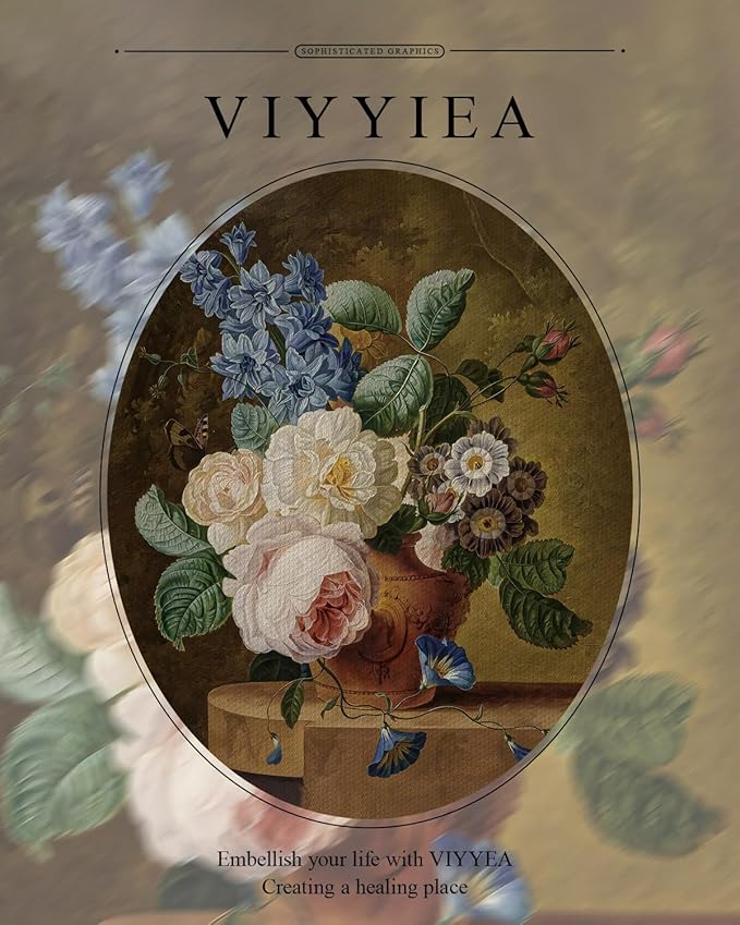 VIYYIEA Gold Framed Wall Art Canvas Print Home Decor Vintage Floral Wall Decor Flower Bathroom Art Decor Aesthetic Room Decor Oil Painting Retro Plants Still Life Wall Pictures Bedroom Gifts 13x16in