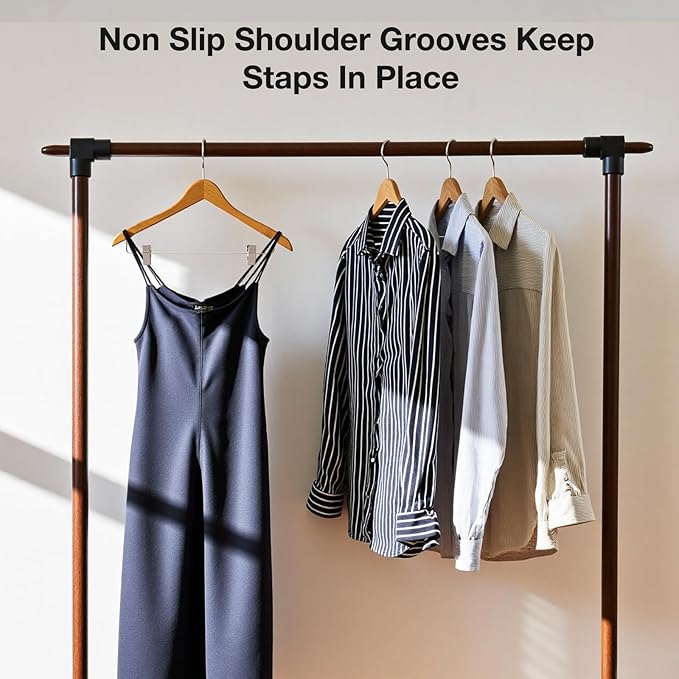 Wooden Hangers with Clips 12 PCS Pants Hangers with Clips,Smooth Solid Wooden Pants Hanger,360 Swivel Hooks & Adjustable Clips,for Jeans,Skirt,Suit,Shorts,Scarf