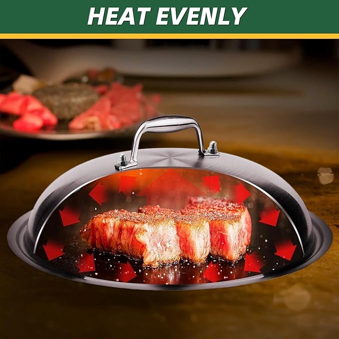 12 Inch Melting Dome with Round Cast Iron Smash Burger Press for Blackstone Griddle, Commercial Grade Heavy Duty Griddle Dome and Cast Iron Grill Burger Press for Flat Top Griddle Grill