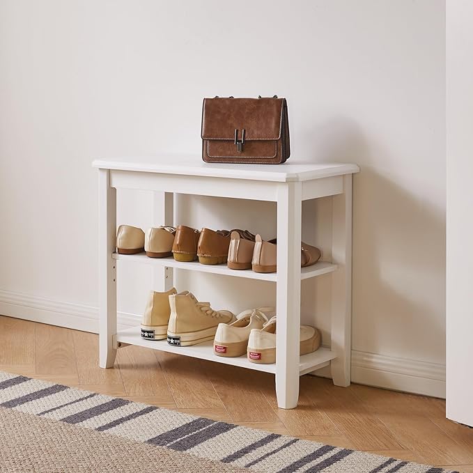 Wooden Shoe Bench, 3 Tier Organizer Entryway Bench Height Adjustable, Shoe Bench for Mudroom White YD-WD05W