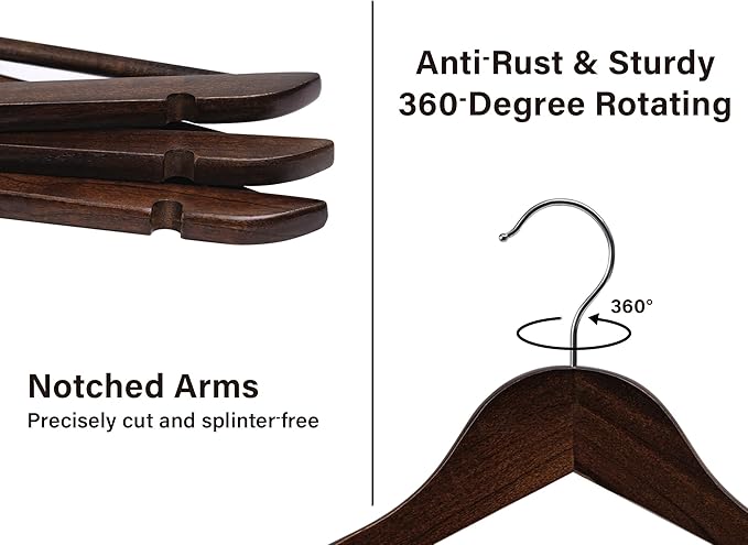 StorageWorks Wooden Hangers 30 Pack, Wood Coat Hanger for Coats, Shirts, Jackets, Pants, Suits, Walnut Color