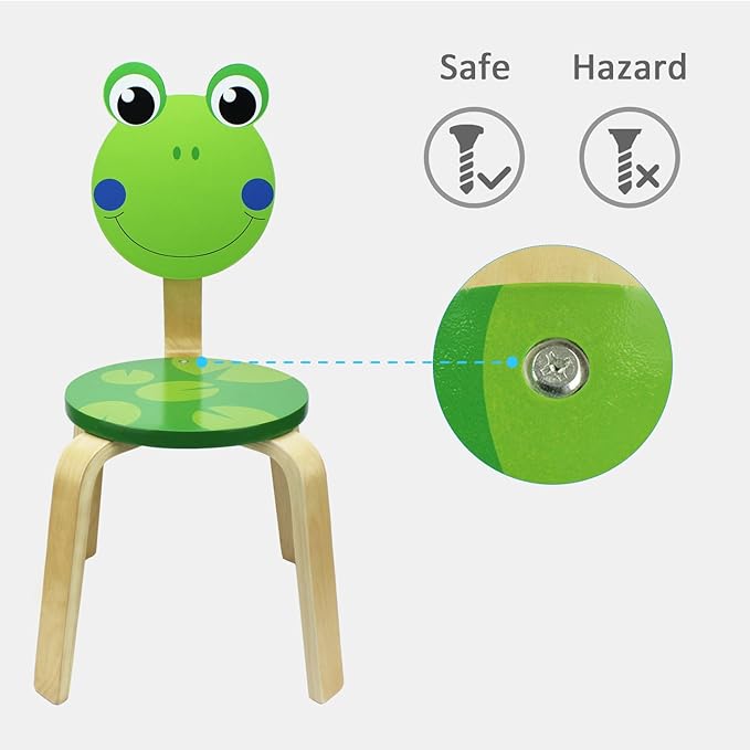 iPlay, iLearn 10 Inch Kids Solid Hard Wood Animal Chair, Stackable Wooden Finished, Preschool, Bedroom, Playroom, Nursery Seat, Frog Furniture Stool for Toddlers, Children, Boys, Girls