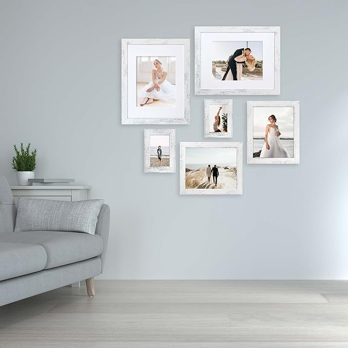 4x6 Picture Frame Set of 4, High Definition Glass Distressed White Frame, 4 x 6 Photo Frames for Tabletop Display and Wall Mounting