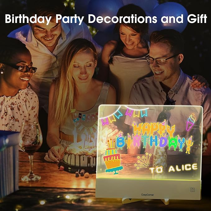 LED Drawing Board for Kids - Doodle Glow Note Board with Colors | Rechargeable Acrylic Dry Erase Board with Light & Touch Switch | 5H Battery, Glow Writing Pad for Toddlers & Artists