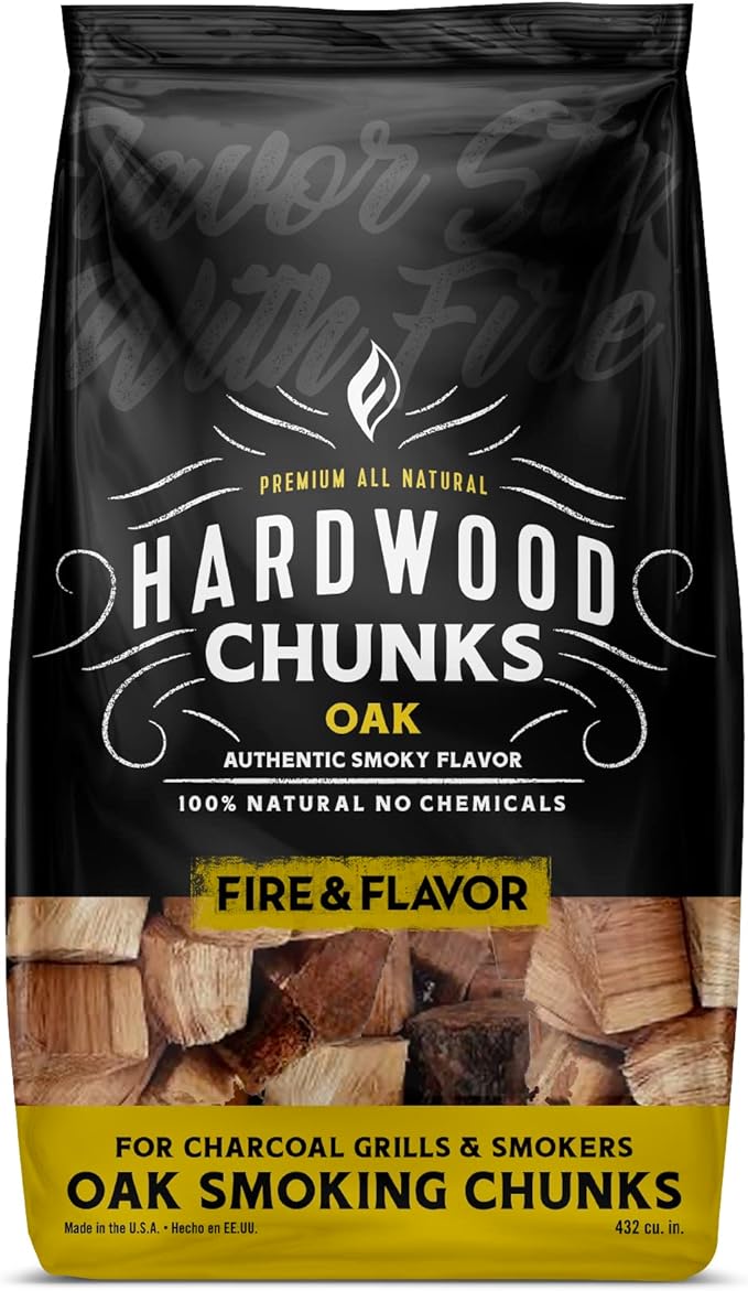 Fire & Flavor Oak Wood Chunks for Smoking and Grilling - All-Natural, Long-Lasting with a Mildly Sweet Flavor - Large Chunk Wood Chips for Smokers