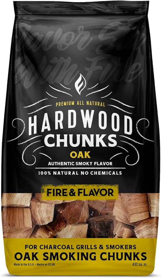 Fire & Flavor Oak Wood Chunks for Smoking and Grilling - All-Natural, Long-Lasting with a Mildly Sweet Flavor - Large Chunk Wood Chips for Smokers