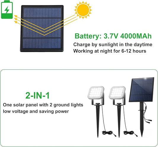 Solar Spot Lights Outdoor,2 Pack 20 LED IP65 Waterproof Solar Landscape Lights, Dusk-to-Dawn 6000K Cold White Solar Outdoor Lights for Yard Garden Driveway Porch Walkway, 1-in-1