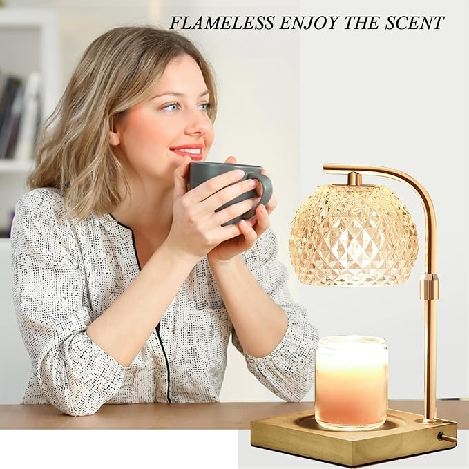 Mocalido Candle Warmer Lamp with Timer, Dimmable Electric Candle Warmer Adjustable Height, Top Candle Melter Warming Lamp for Scented Jar Candles, Clear