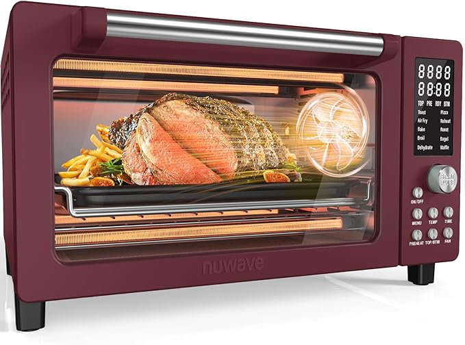 Nuwave Bravo Pro Smart Air Fryer Toaster Oven Combo, 12-in-1 Functions with Quicker & Even Crisp Technology, 1800W, 50-450°F, PFAS-Free, 21QT, Cinnamon