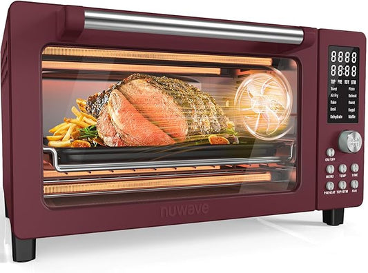 Nuwave Bravo Pro Smart Air Fryer Toaster Oven Combo, 12-in-1 Functions with Quicker & Even Crisp Technology, 1800W, 50-450°F, PFAS-Free, 21QT, Cinnamon