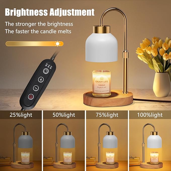 Candle Warmer Lamp with Dimmer Adjustable Height,Mothers Day Gifts,Electric Wax Warmer Vintage Home Decor,2/4/8H Timer,Wax Melt Warmer for Scented Jar Candles