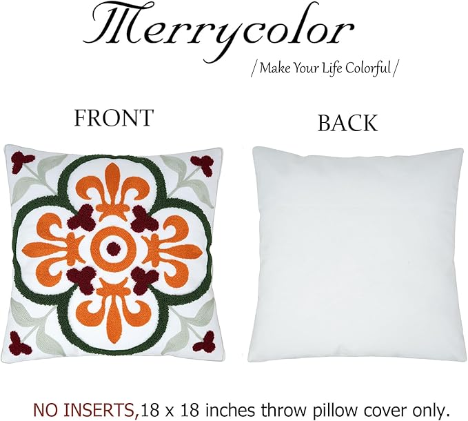 Merrycolor Boho Decorative Throw Pillow Cover 18x18 Colorful Embroidered Pillow Covers Textured Aesthetic Pillow Cases Bohemian Modern Farmhouse Pillow Covers for Couch Bed,1PC
