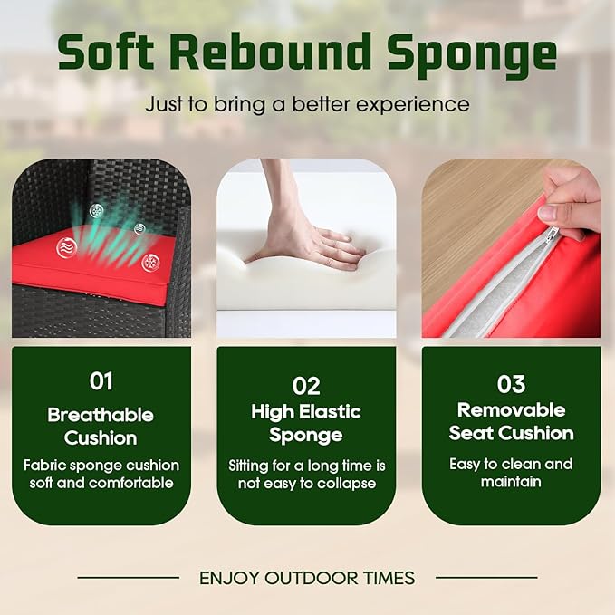 FDW | 4-Piece Patio Furniture Set | Red | Outdoor Wicker Furniture with Coffee Table | Modern Rattan Chairs Conversation Set | Outdoor Seating | Weather-Resistant | for Porch, Garden, Lawn