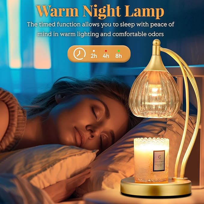 Candle Warmer Lamp, Electric Candle Warmer with Timer Dimmer - Candle Lamp Warmer for Scented Jar Candles - Candle Lamp for Housewarming Gifts New Home Decor (Amber Color)