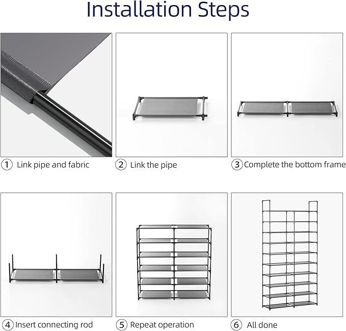10 Tiers Shoe Rack, 30-40 Pairs Large Shoe Organizer, Sturdy Shoe Storage, Space Saving Tall Metal Shoe Shelf, Stackable Shoe Rack for Closet, Entryway, Bedroom, Black