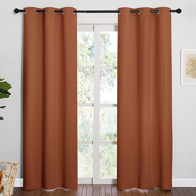 NICETOWN Nursery Essential Thermal Insulated Solid Grommet Top Blackout Curtains/Drapes for Halloween Decorations (1 Pair, 42 x 84 inches in Burnt Orange)