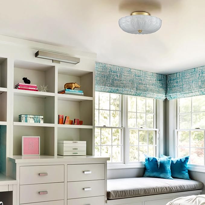 DIRYZON Modern 3-Light Ceiling Light Fixture,Brass Hallway Light Fixtures Ceiling,Semi Flush Mount Ceiling Light with 12 Inch Fine Sand Glass for Kitchen Living Room Bedroom