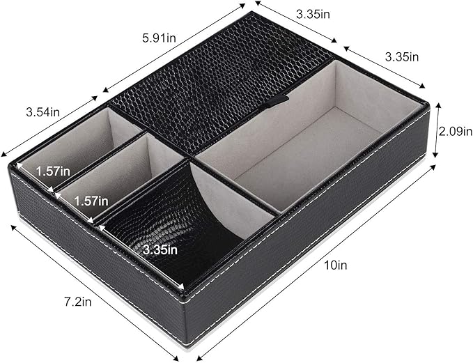Baoyun Men's Valet Tray, Faux Leather Valet Box, EDC Catch All Tray, Dresser Top Nightstand Organizer with 5 Compartments for Smartphone, Keys, Wallet, Watch
