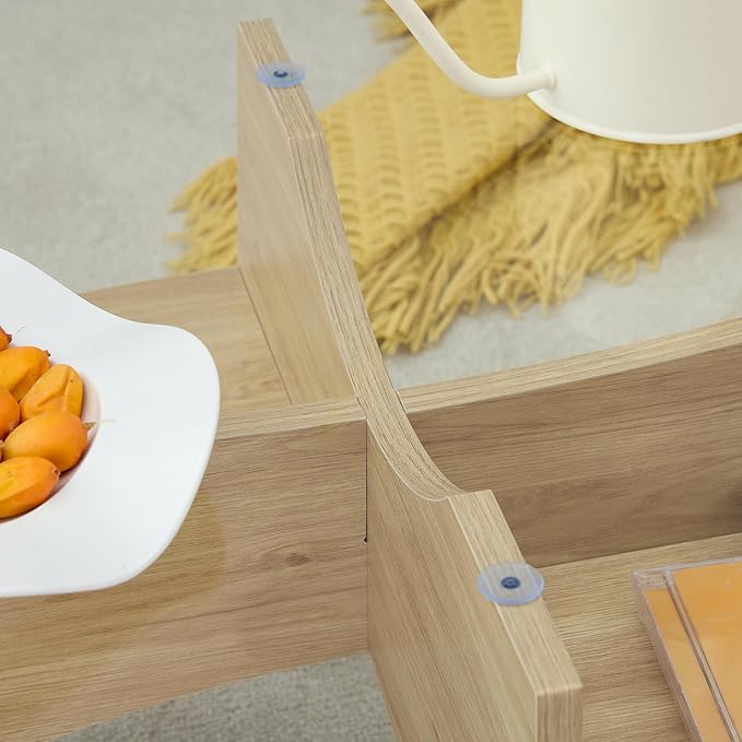 41" Oval Glass Coffee Table with Tempered Glass Top and MDF Base, Diagonal Fan-Shaped Tray Design Table Leg Simple & Modern Center Table for Living Room Office Apartment Wood