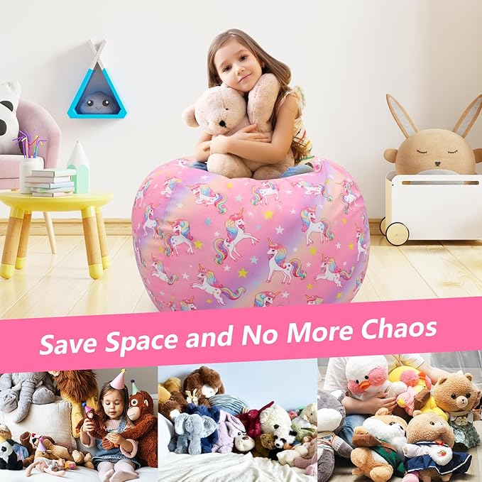 Bean Bag Chair for Kids Stuffed Animal Storage Beanbag Chairs,Toddler Toy Storage Organizer for Girls and Boys,32'' Cover Only（No Filling)