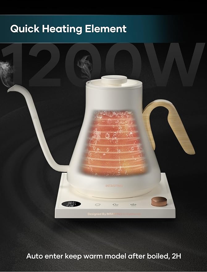 Electric Kettle, Gooseneck Electric Kettle, ±1℉ Precise Temperature Control, Stainless Steel Interior, Quick Heating for Pour Over Coffee, Tea & Boiling Water, 0.9L (Cream)