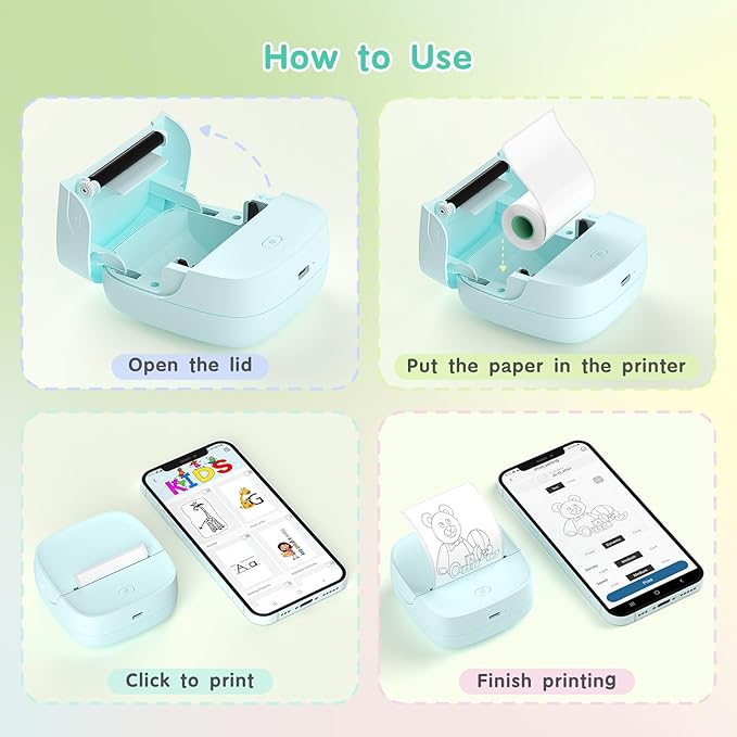 JD-23 Sticker Printer, Mini Portable Thermal Printer Print Pod, Inkless Bluetooth Label Maker Machine for DIY Crafts, Journaling, Office & Home Use, Includes 2 Rolls Sticker Paper