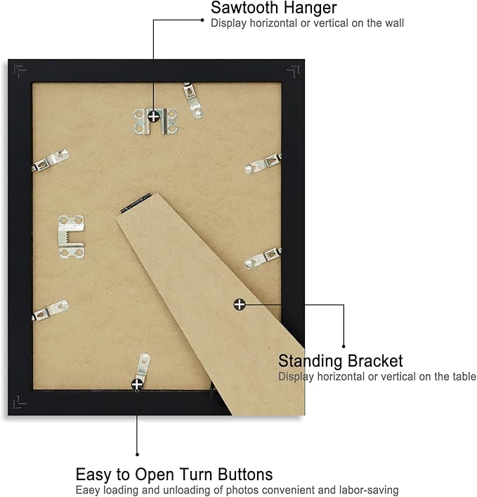 8x10 Picture Frame Set of 4, High Definition Glass Black Picture Frame, 8 x 10 Wood Rustic Photo Frames for Horizontal or Vertical Table Top and Wall Mounting