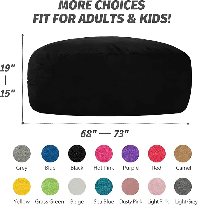7FT Bean Bag Chair with Ultra Soft Velvet Cover Bean Bag Sofa with Memory Foam Bean Bag Chairs with Large Size Lazy Sofa for Dorm Office Living Room Bedroom Black 7'
