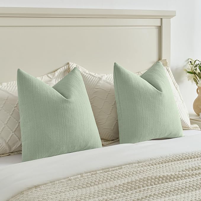 FUTEI Sage Green Decorative Throw Pillow Covers 24x24 Inch Set of 2,Soft Cozy Wheat Ear Striped Patterns European Cushion Cases,Modern Home Decor for Couch Bed Living Room