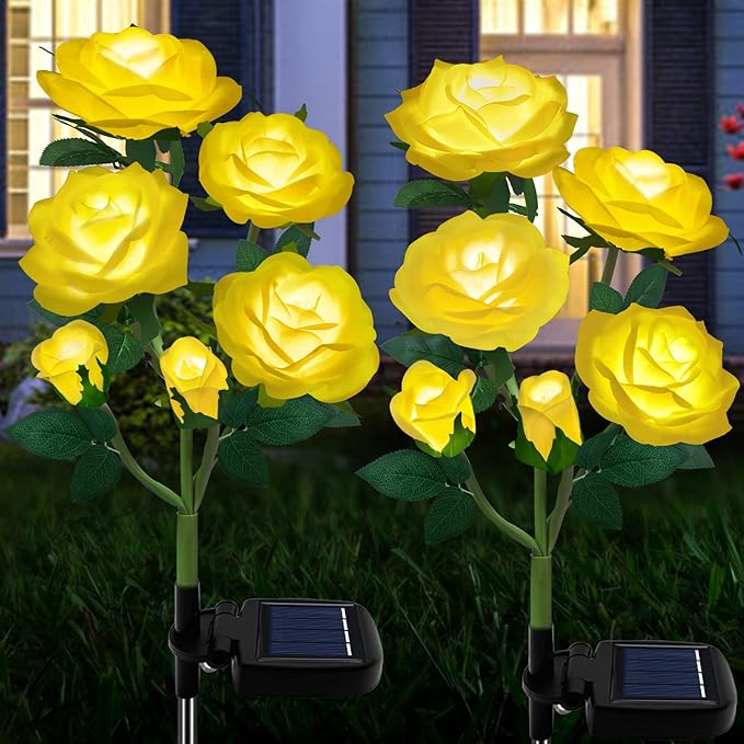 TYNLED Outdoor Solar Garden Stake Lights,Upgraded LED Solar Powered Light with 6 Rose Flowers, Waterproof Solar Decorative Lights for Patio Pathway Courtyard Garden Lawn