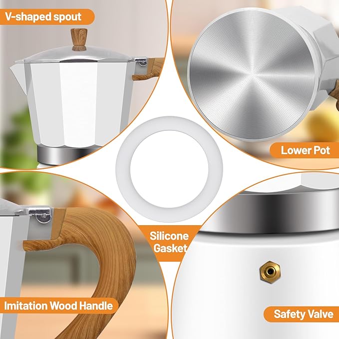 2-in-1 Aluminum Moka Pot Set with Electric Stove Classic Stovetop Espresso Coffee Maker 150ml 5oz Mocha Express Portable Camping Travel Preferred Cafe Makers Italian Cuban Café Brewing 3 Cup