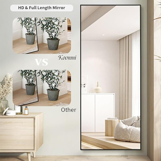 Koonmi 71"x31" Floor Mirror Full Length, Bedroom Floor Body Mirror with Stand, Large Black Mirror, Leaning, Standing or Hanging Horizontally/Vertically