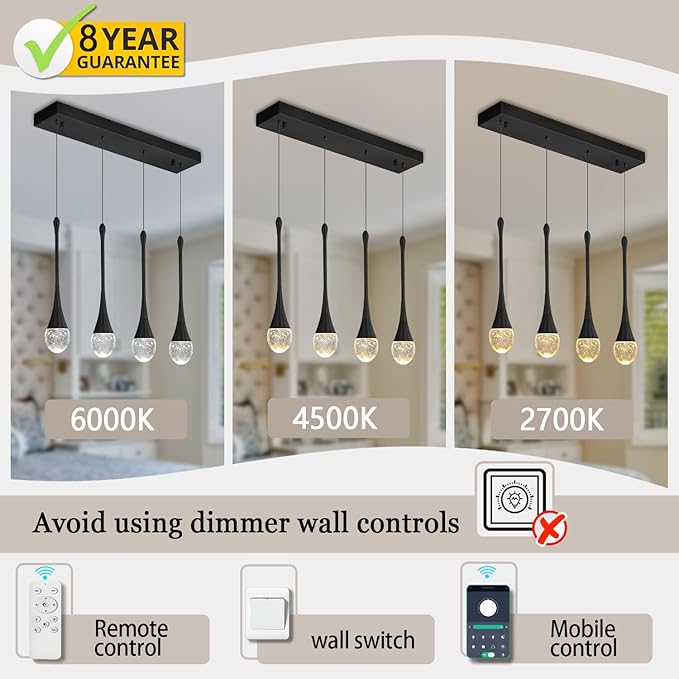 Dining Room Light Fixture 4-Light Black Kitchen Island Lighting Industrial Linear Crystal Chandeliers for Dining Room Pendant Light Fixture for Living Room Hallway Bedroom