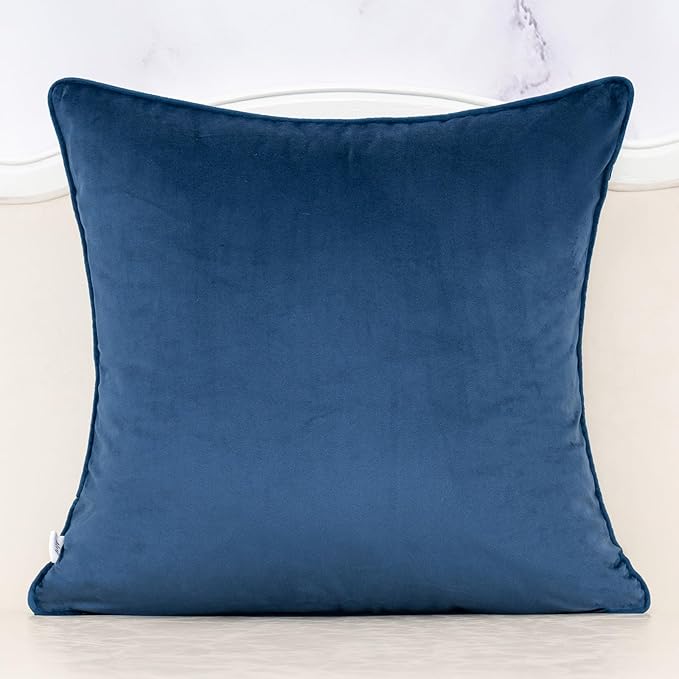 Alerfa Boho Blue Floral Throw Pillow Cover 20x20 Inch Cut Velvet Sqaure Luxury Embroidered Decorative Pillow Cover for Couch Living Room Bedroom