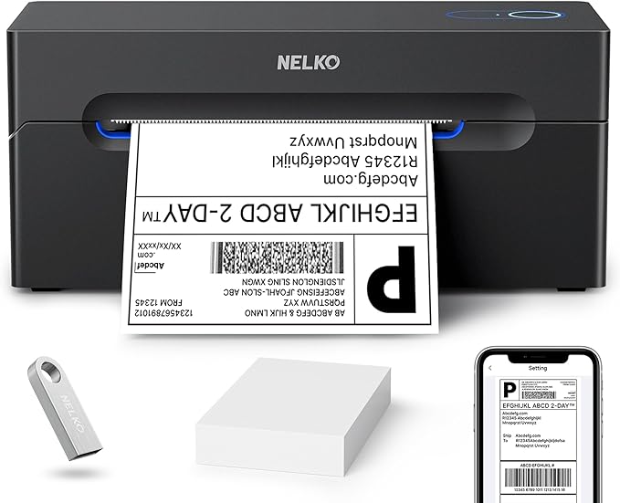 Nelko Bluetooth Thermal Shipping Label Printer, Wireless 4x6 Shipping Label Printer for Shipping Packages, Support Android, iPhone and Windows, Widely Used for Amazon, Ebay, Shopify, Etsy, USPS